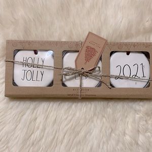 Rae Dunn | Set of 3 ceramic holiday ornaments | NIB
